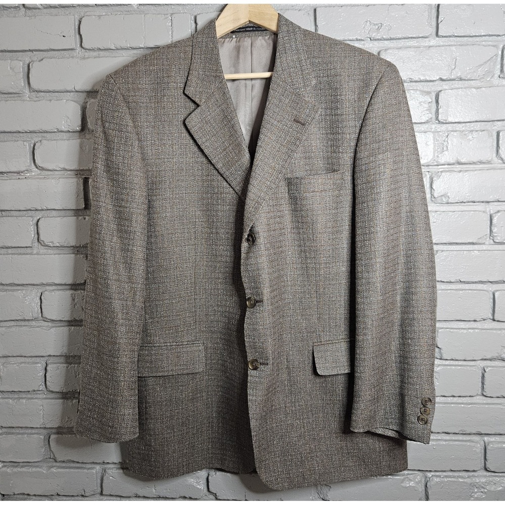 Patrick James Men's Suit Jacket‎ Blazer Sport Coat Wool Linen Silk Tan Size 44R